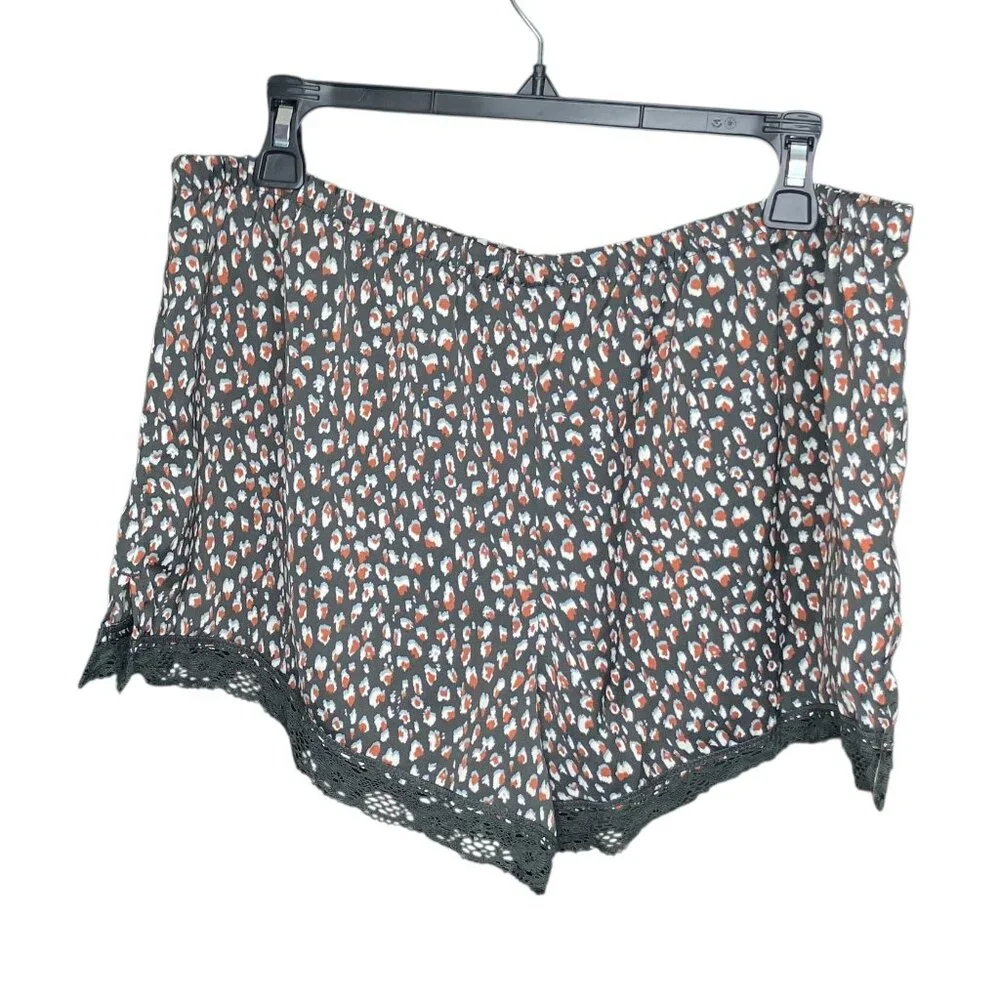 Aerie Large L Gray Leopard Satin Lace Trim Pajama Lounge Sleep Booty Shorts - Picture 2 of 4